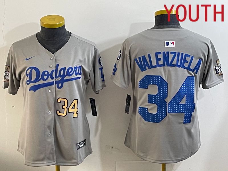 Youth Los Angeles Dodgers #34 Valenzuela Grey Game 2024 Nike MLB Jersey style 12052